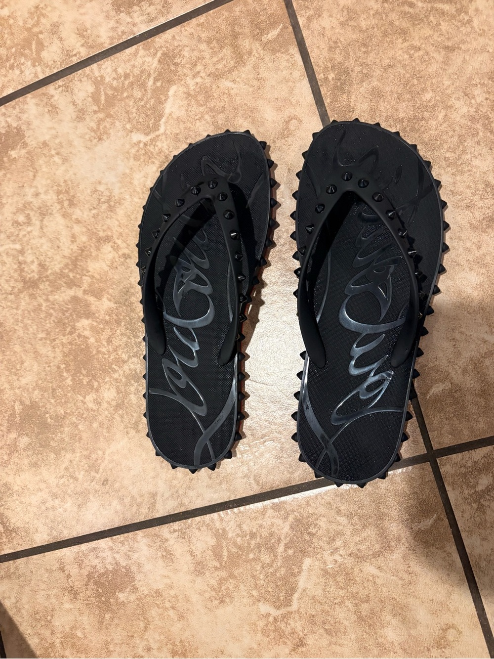 Christian Louboutin Black Studded Flip-Flop Sandals